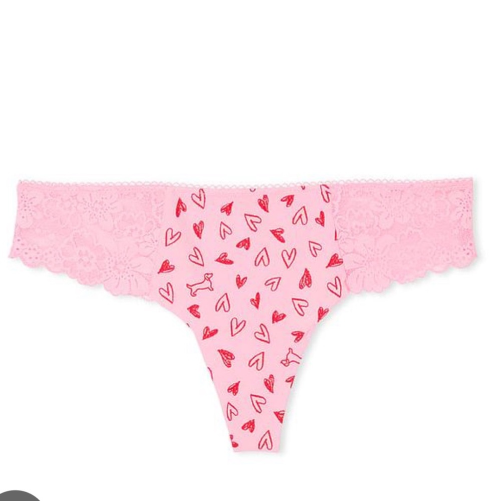 ❤️PINK Victoria's Secret Heart Print Lace detail thong